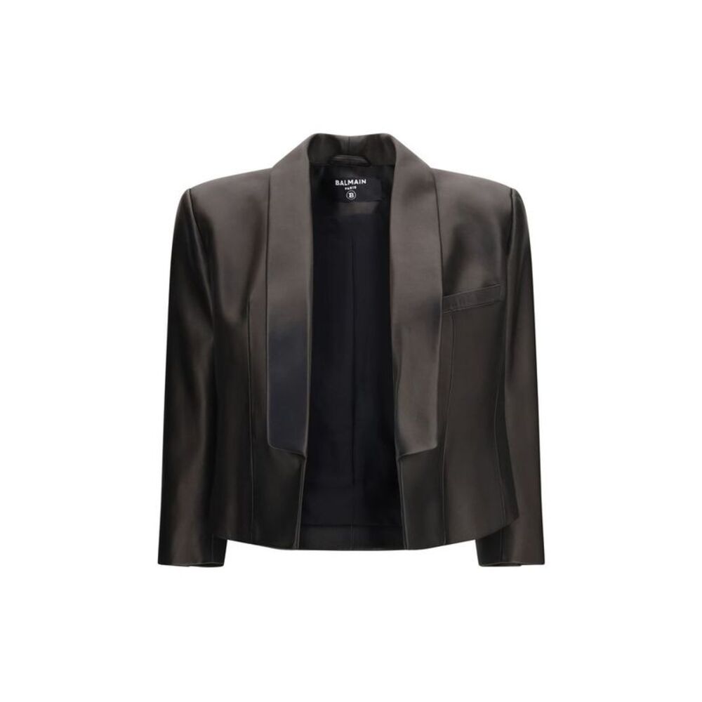 Balmain Black Lamb Ovis Aries Leather Women's Jacket